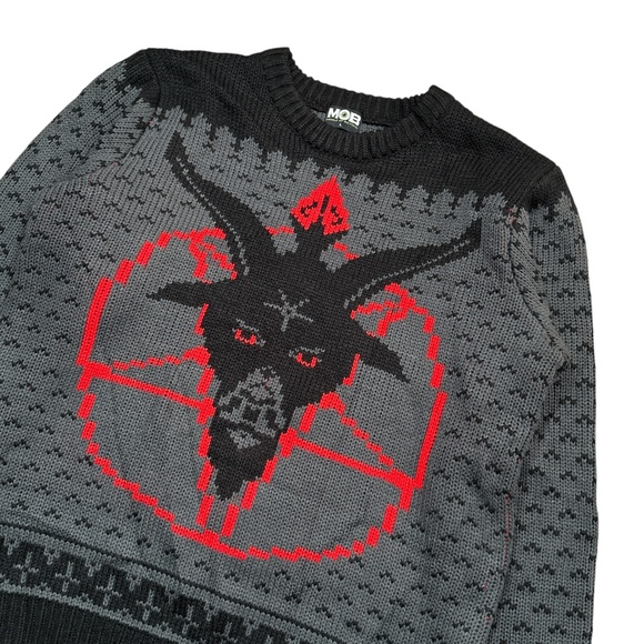 Middle of Beyond Baphomet Satan Ugly Christmas Xmas Sweater Mens Large - Picture 3 of 7